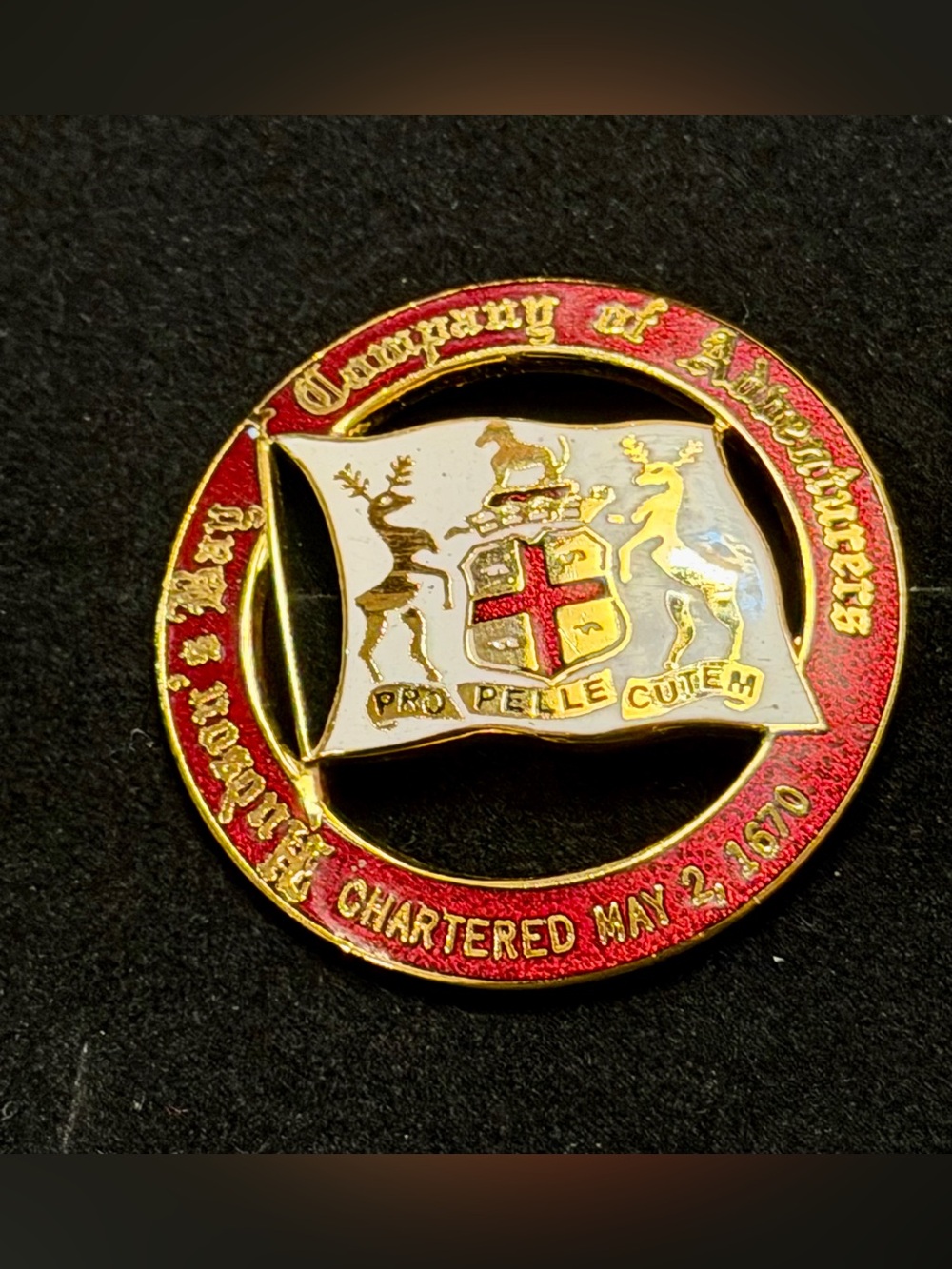 Very rare! Hudson's Bay Company  Heritage Crest With Flag  Enamelled Brass Pin.